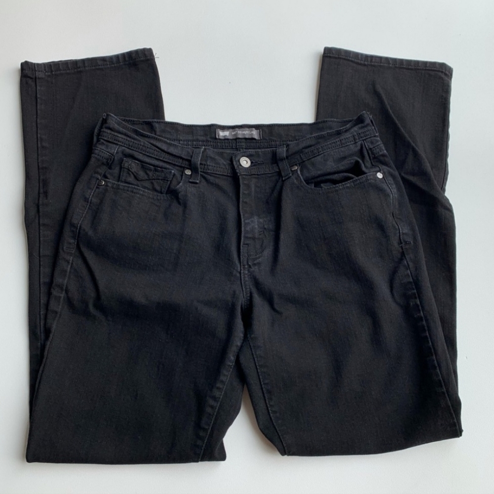Levi's Black Jeans 505 Straight Leg Cotton Blend Size 30 Long Inseam